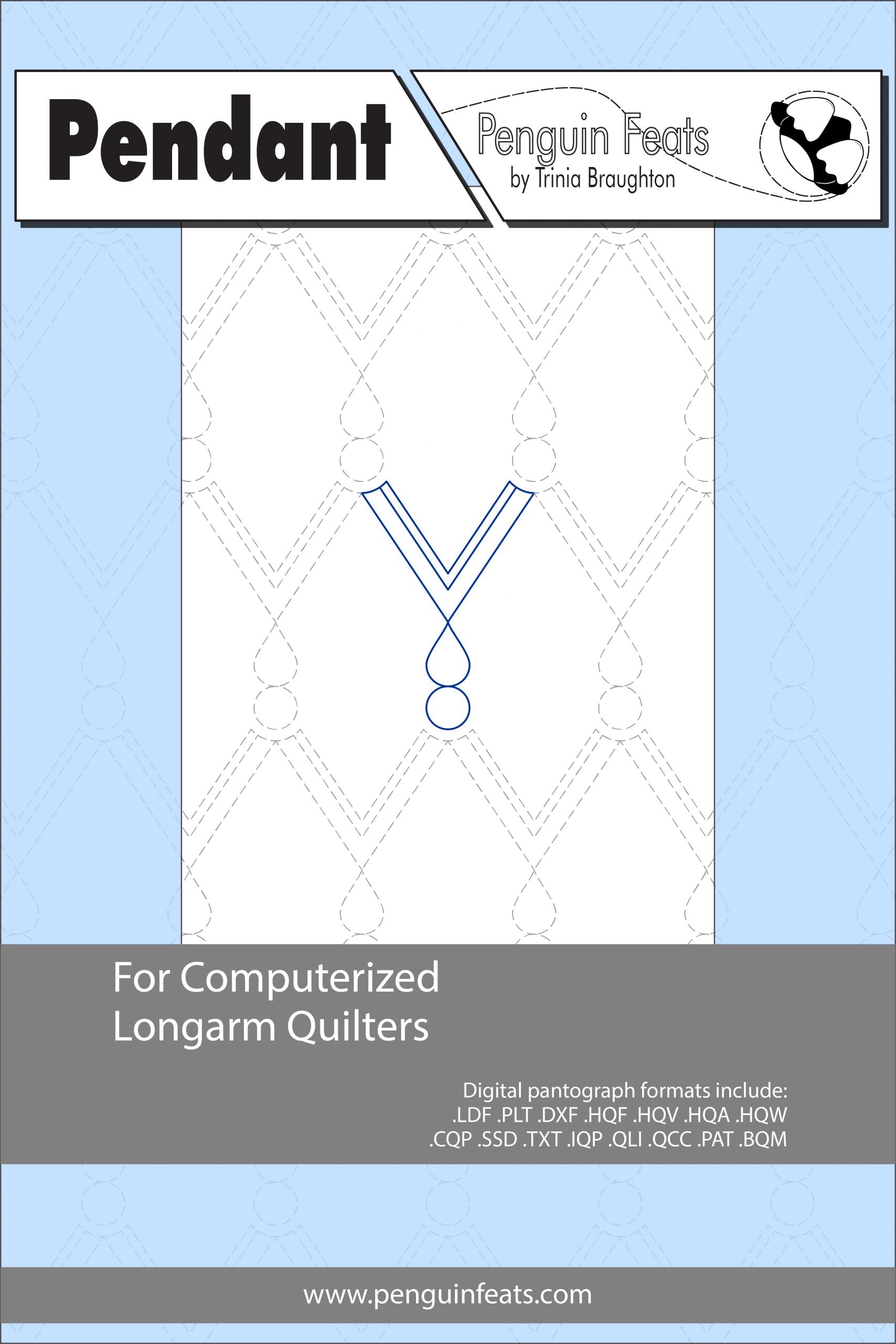 Pendant pattern for computerized longarm quilters with a blue and gray design on a white background.