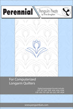 Design pattern for computerized longarm quilters with a blue flower symbol on a light blue background.