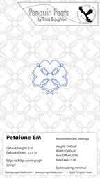 Design sheet for a floral-themed  pattern with settings and branding information.