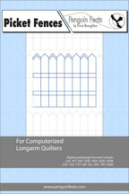 Picket fence pattern for computerized longarm quilters with a blue and gray background.