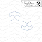 Continuous line design with cloud shapes and 'Penguin Feats' branding.