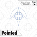 Design of a pointed arch with decorative elements on a white background, featuring the text 'Penguin Feats by Trinia Braughton' and 'Pointed'.