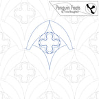 Design of a decorative arched window with decorative elements on a white background, featuring the brand 'Penguin Feats' by Trinia Braughton.
