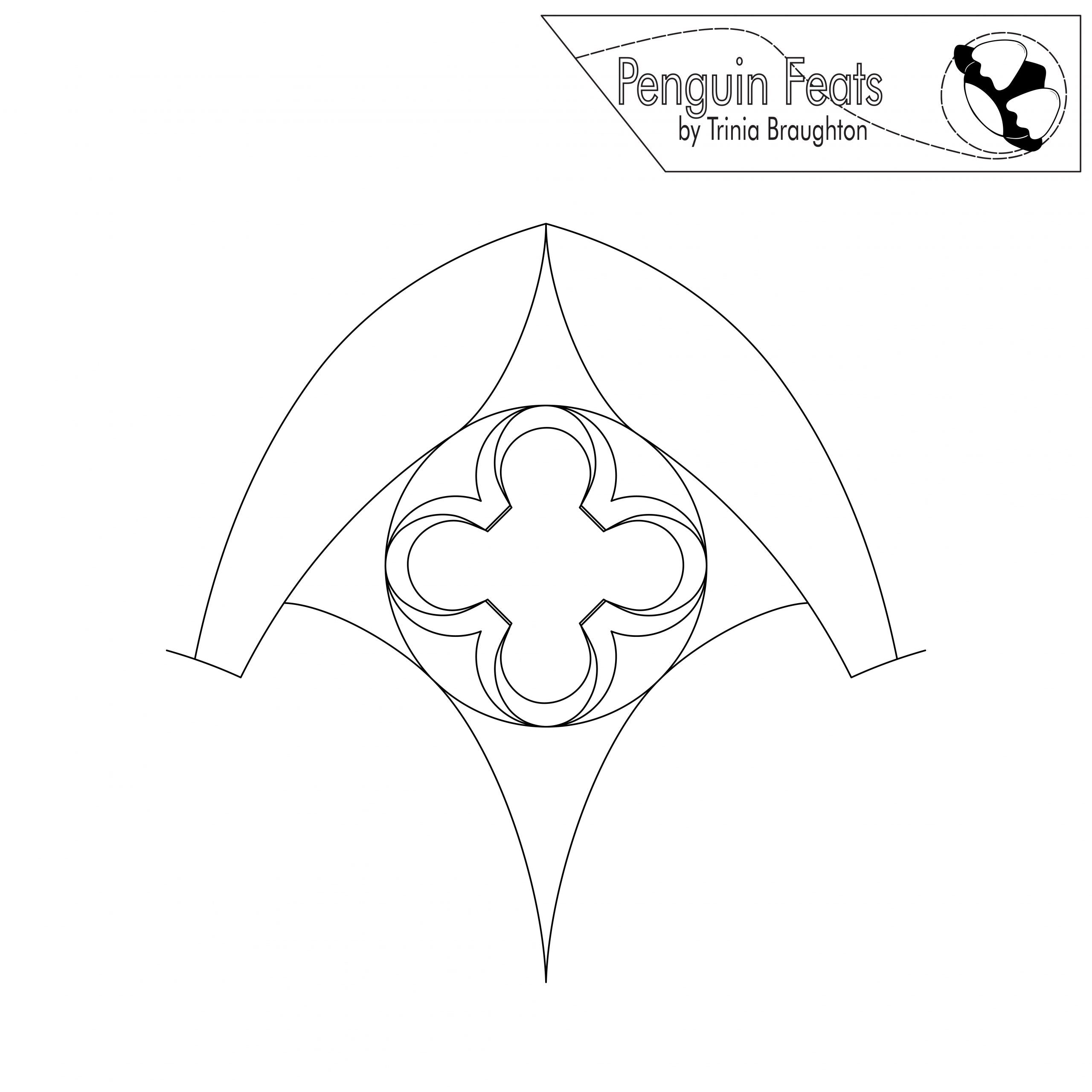 Black and white geometric design with 'Penguin Feats' logo at the top