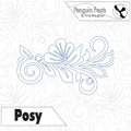 Decorative floral design with 'Posy' and 'Penguin Feats' branding on a patterned background.