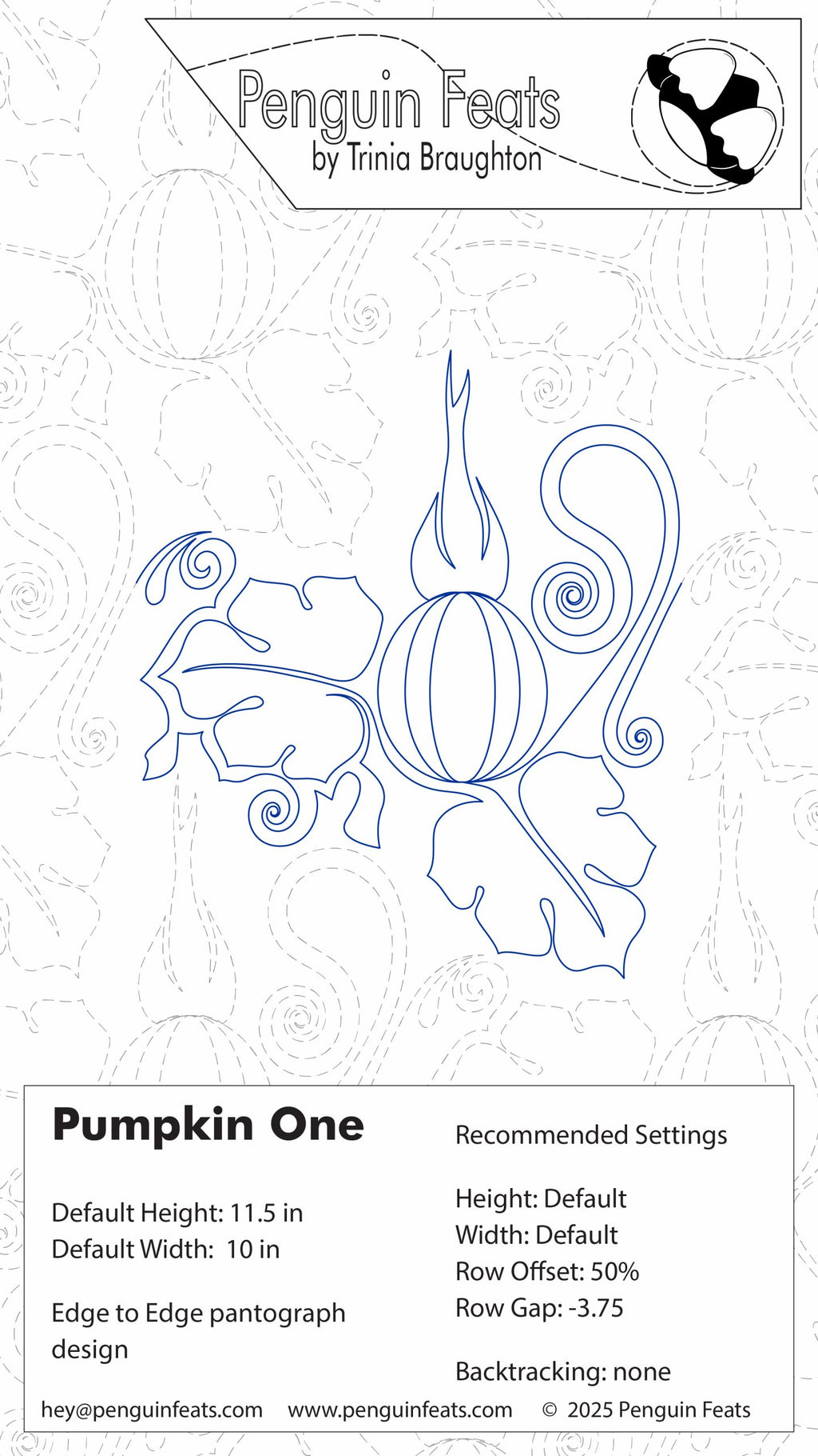 Penguin Feats by Trinia Braughton continuous line design of a pumpkin on a white background.
