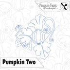 Outline of a pumpkin with decorative elements on a white background, featuring the brand 'Penguin Feats' by Trinia Braughton.
