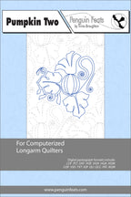 Design for computerized longarm quilters with a pumpkin illustration on a light blue background.