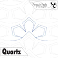 Quilting design with geometric shapes and 'Penguin Feats' branding on a white background