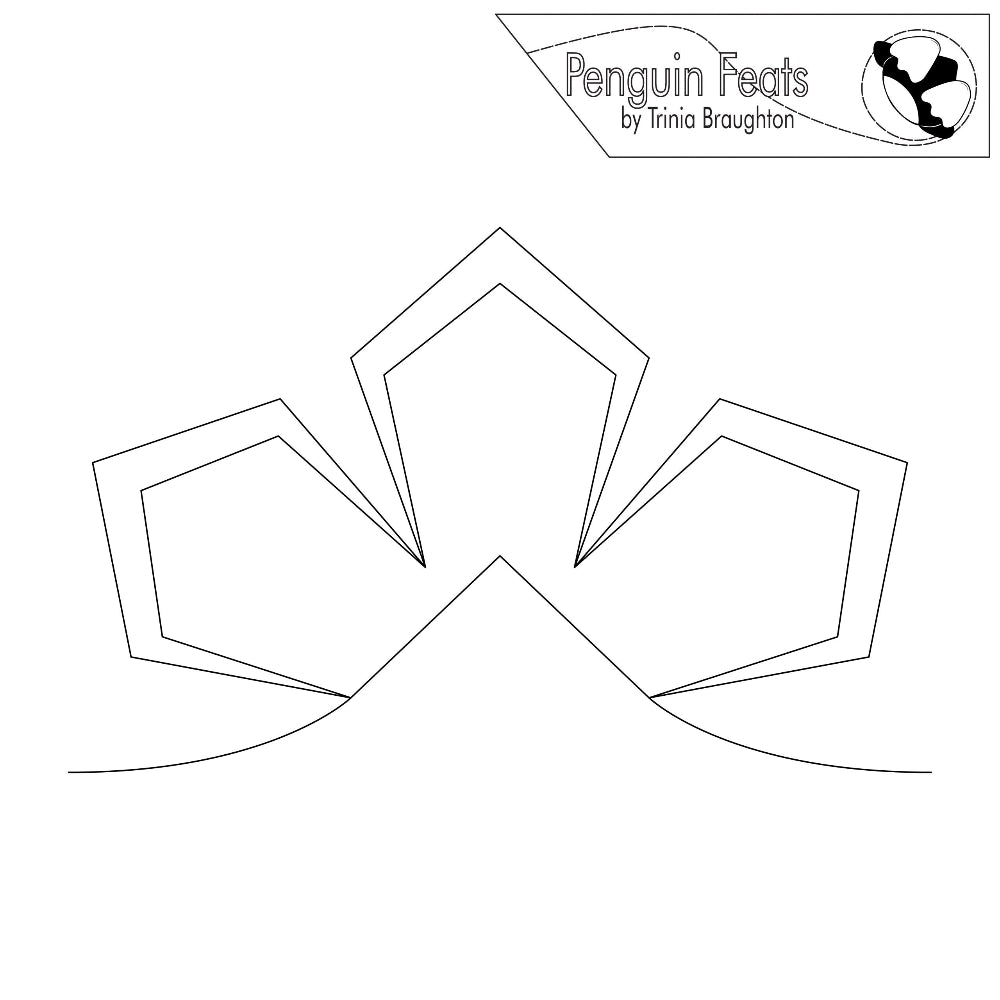 Continuous black line geometric design with 'Penguin Feats' logo at the top.