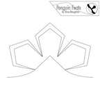 Continuous black line geometric design with 'Penguin Feats' logo at the top.