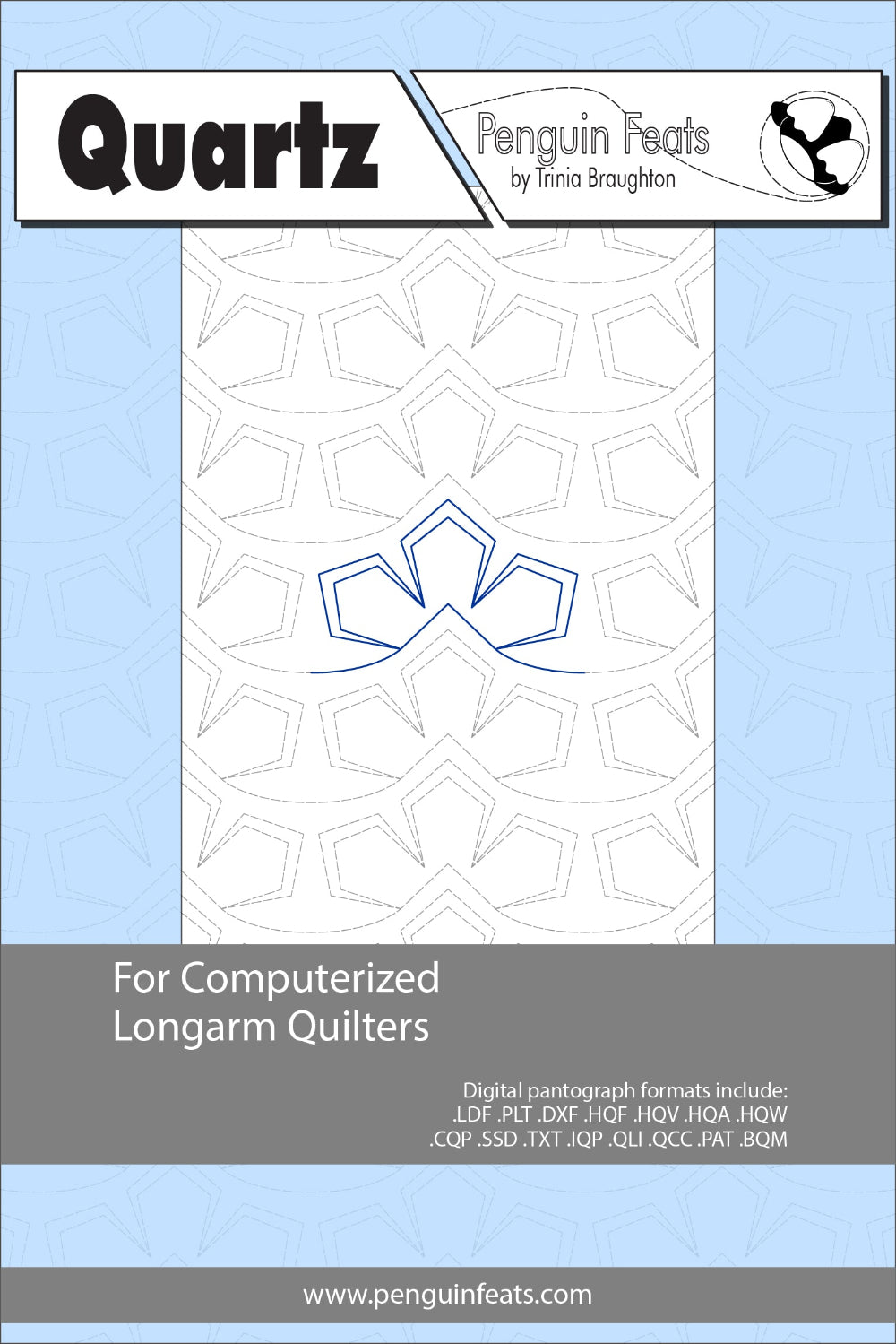 Quartz pattern sheet for computerized longarm quilters with a blue and gray design on a light blue background.