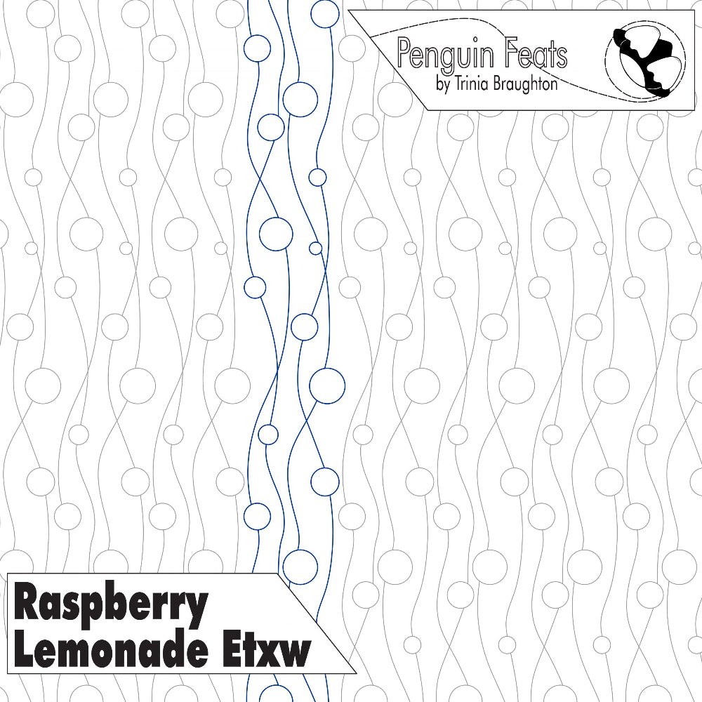 Continuous line design with wavy lines and dots, with brand 'Penguin Feats' by Trinia Braughton.