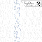 Continuous line design in blue with repeating design of wavy lines and circles in background  with 'Penguin Feats' by Triniaa Braughton in the corner.