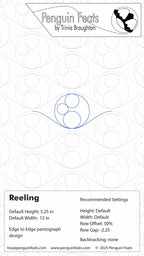 Design settings for Reeling digital quilt design of a geometric design with text and branding at the top.