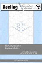 Design sheet for computerized longarm quilters with geometric design and branding.