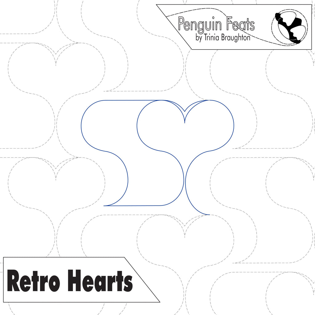 Design template for retro hearts with 'Penguin Feats' branding at the top.