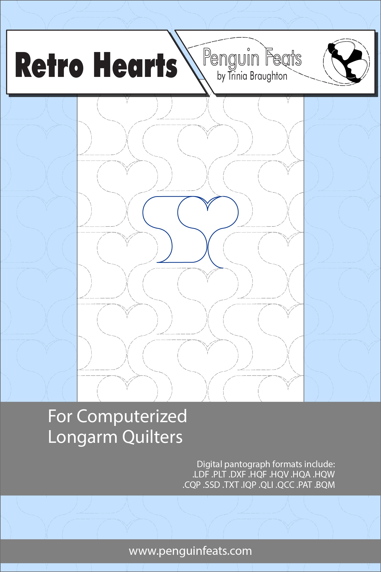 Pattern sheet for computerized longarm quilters with heart design on cover