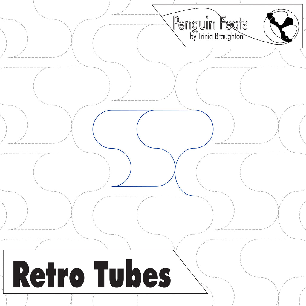 Pattern of retro tubes with 'Penguin Feats' branding on a white background