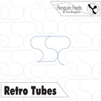 Pattern of retro tubes with 'Penguin Feats' branding on a white background