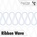 Design pattern with ribbon wave shapes and 'Penguin Feats' branding.