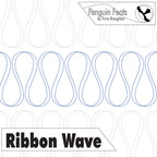 Design pattern with ribbon wave shapes and 'Penguin Feats' branding.