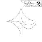 Continuous black line drawing of a sail with 'Penguin Feats by Trinia Braughton' logo above.