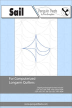 design info for computerized longarm quilters with a blue and gray design on a light blue background.