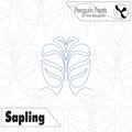 Design of a leaf pattern with 'Penguin Feats' branding and 'Sapling' text on a white background.