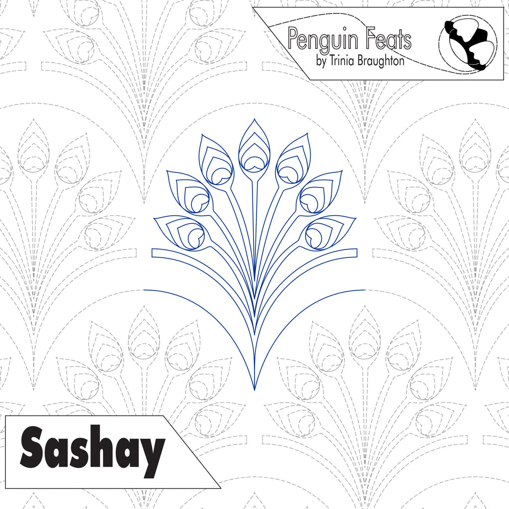 Design with floral pattern and 'Penguin Feats' branding on a white background