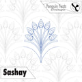 Design with floral pattern and 'Penguin Feats' branding on a white background