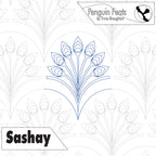Design with floral pattern and 'Penguin Feats' branding on a white background