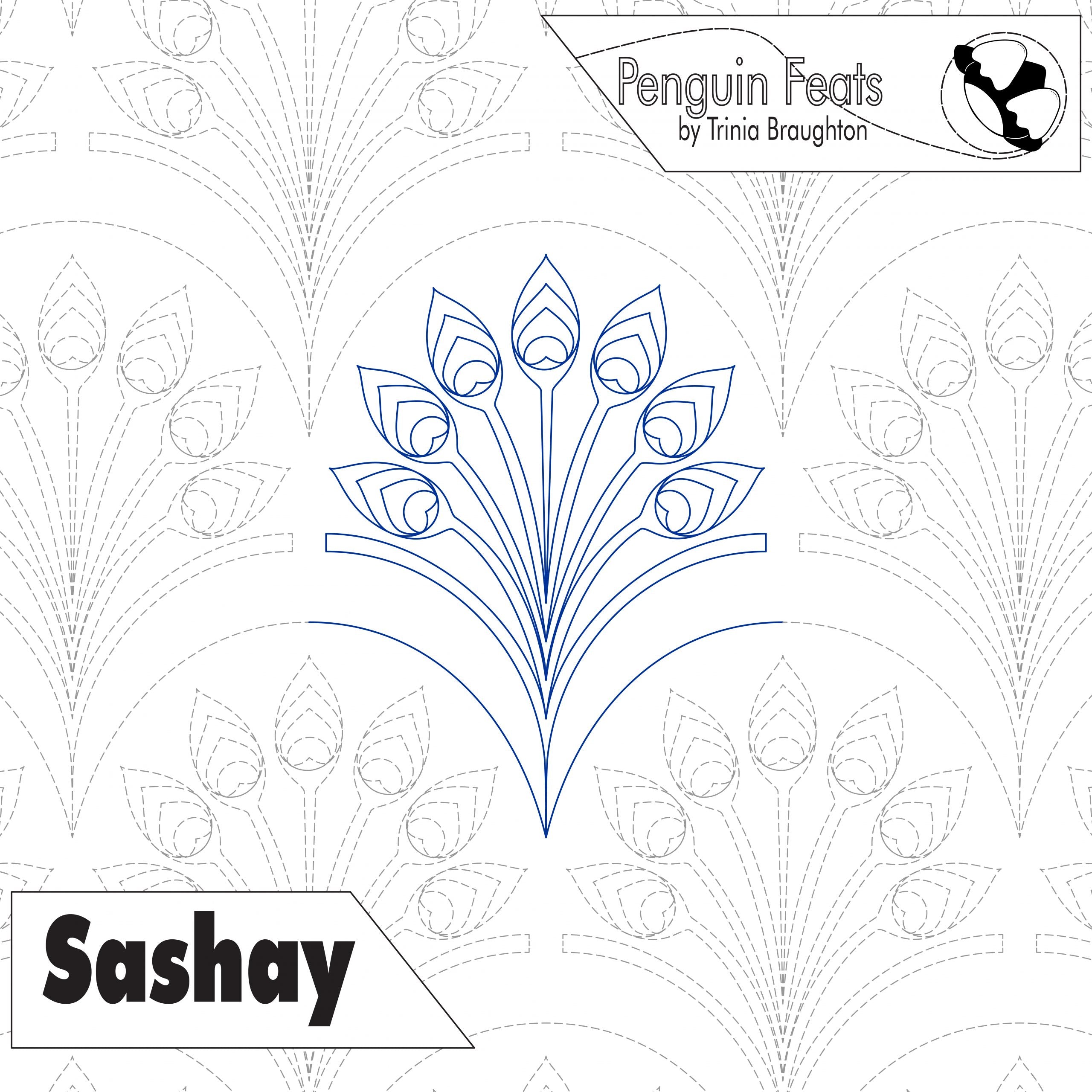 Design with floral pattern and 'Penguin Feats' branding on a white background