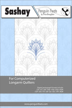 Sashay pattern for computerized longarm quilters with a blue floral design on a light gray background.
