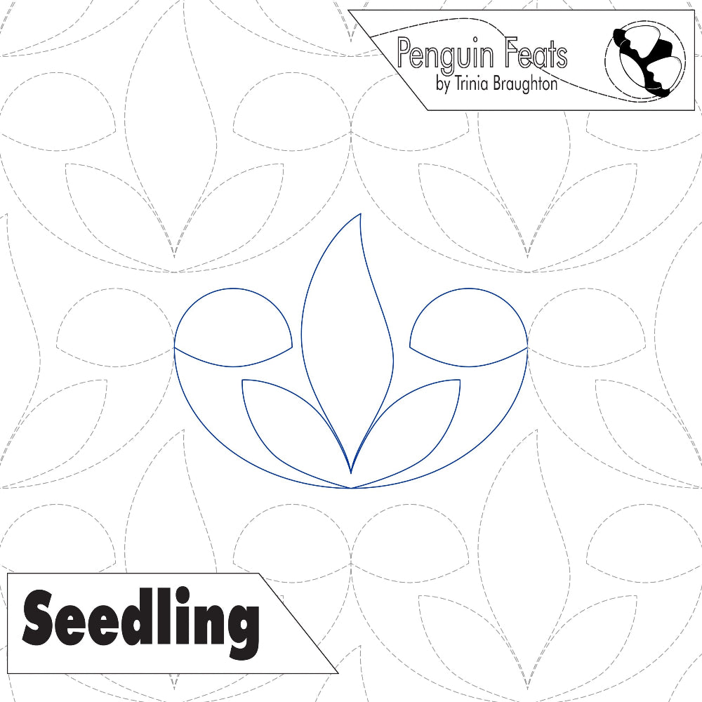 Outline of a seedling on a patterned background with 'Penguin Feats' branding.