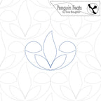 Continuous blue line pattern of leafy seedling with 'Penguin Feats' branding 
