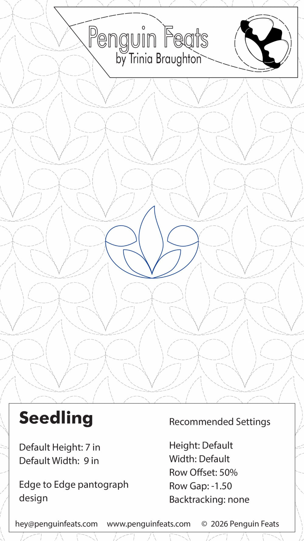leafy seedling pattern design with text and branding on a white background