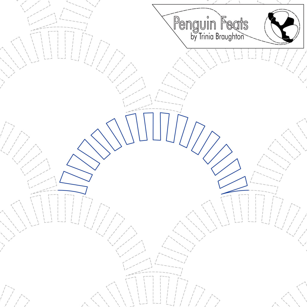Outline of a segmented arch with 'Penguin Feats' by Trinia Braughton at the top.