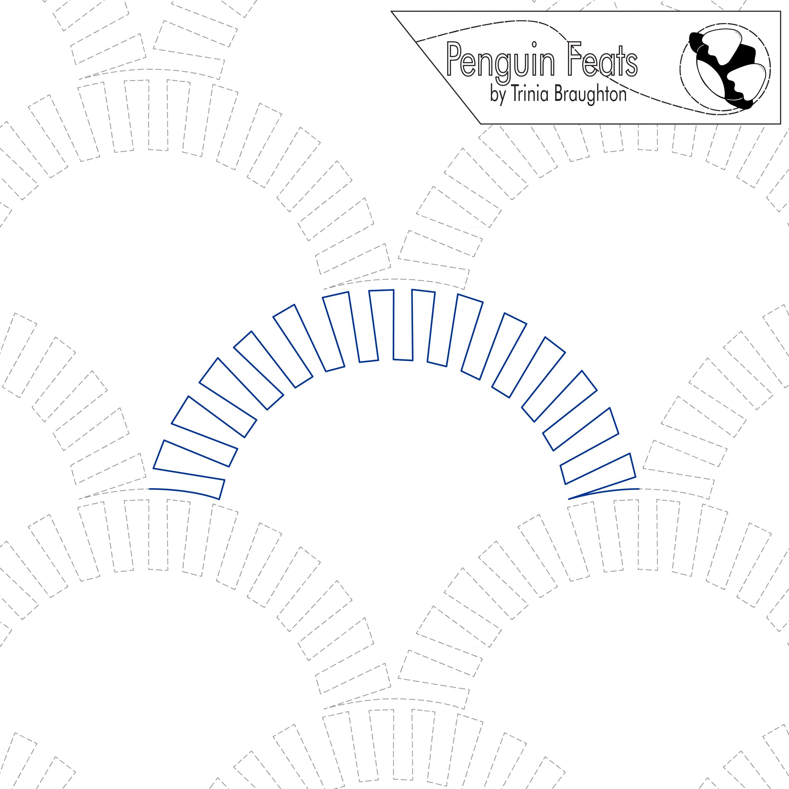 Outline of a segmented arch with 'Penguin Feats' by Trinia Braughton at the top.