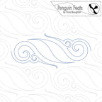 Decorative swirl pattern with 'Penguin Feats' branding on a white background