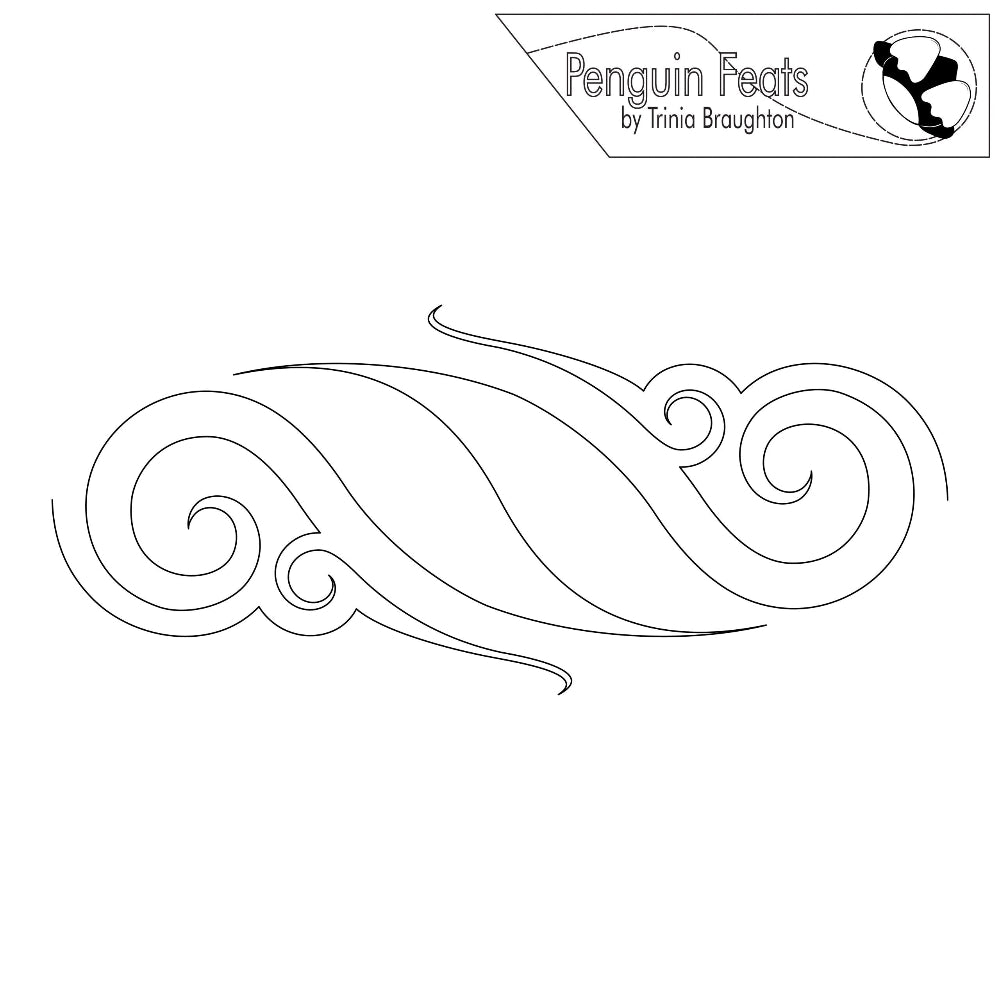 Decorative swirl design with 'Penguin Feats' logo at the top.