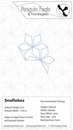 Continuous line pattern of snowflakes by Trinia Braughton with geometric design on a white background.