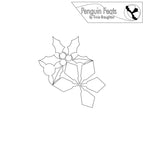 Black and white outline of a holly leaves and snow flakes design with 'Penguin Feats' branding.