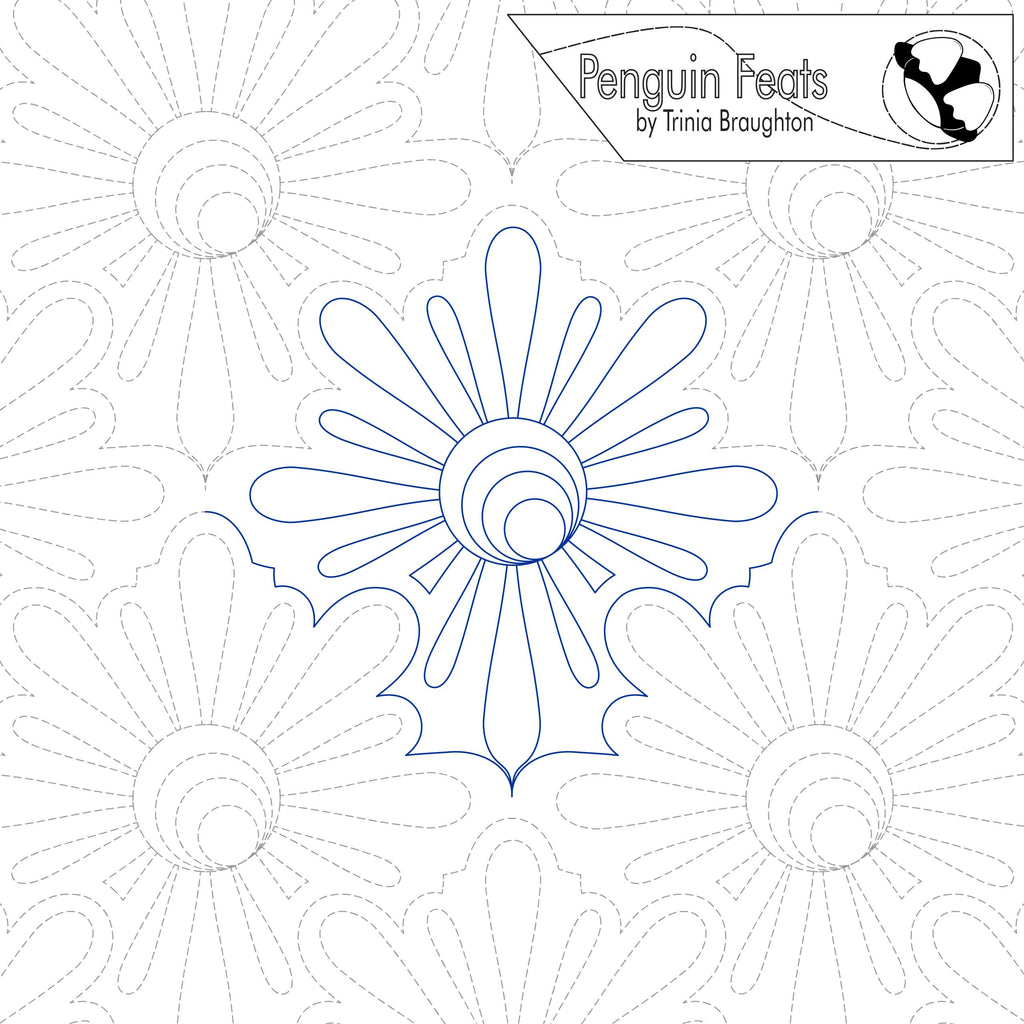 Outline of a flower design with 'Penguin Feats' branding at the top.