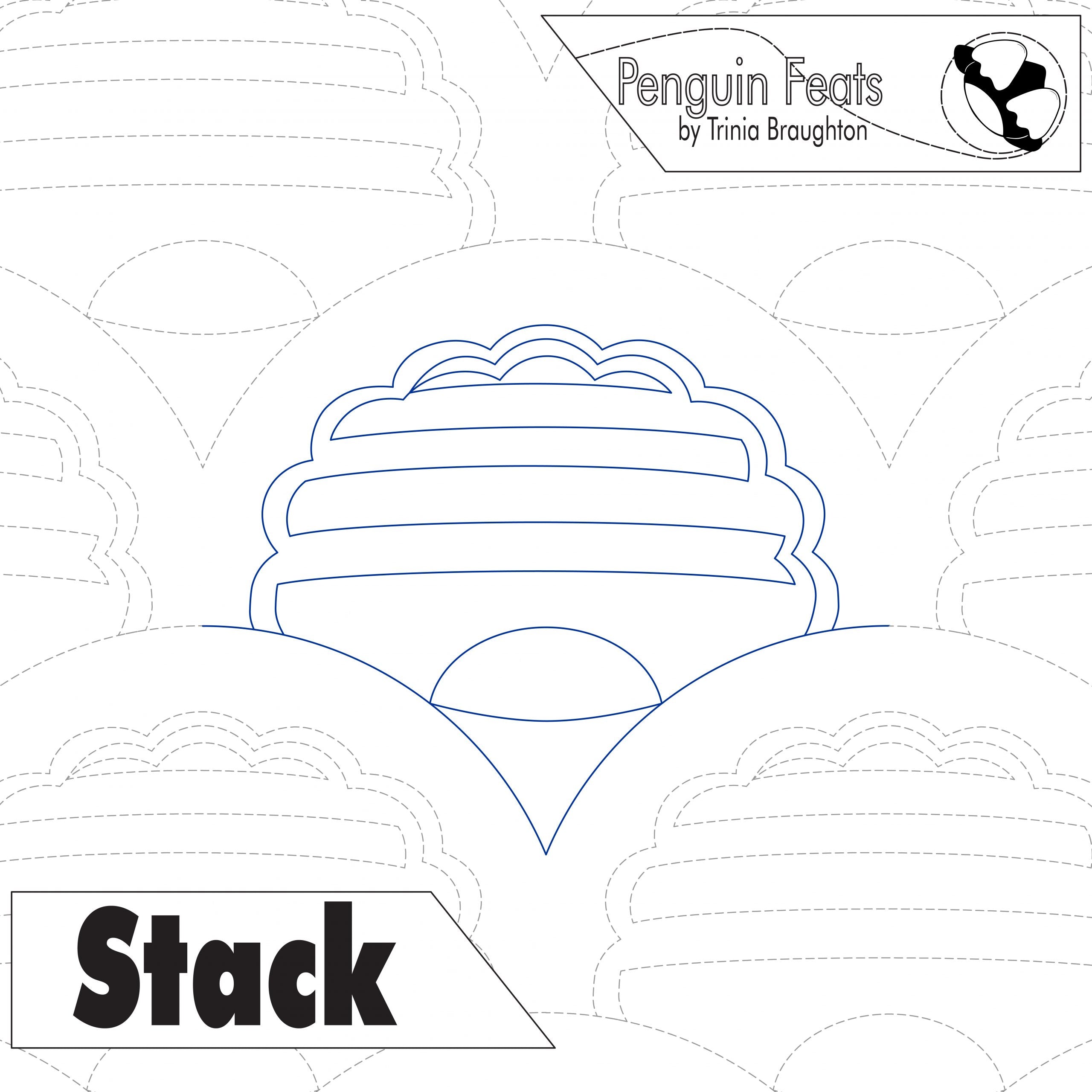 Outline of a cake with 'Stack' text and 'Penguin Feats' branding on a white background