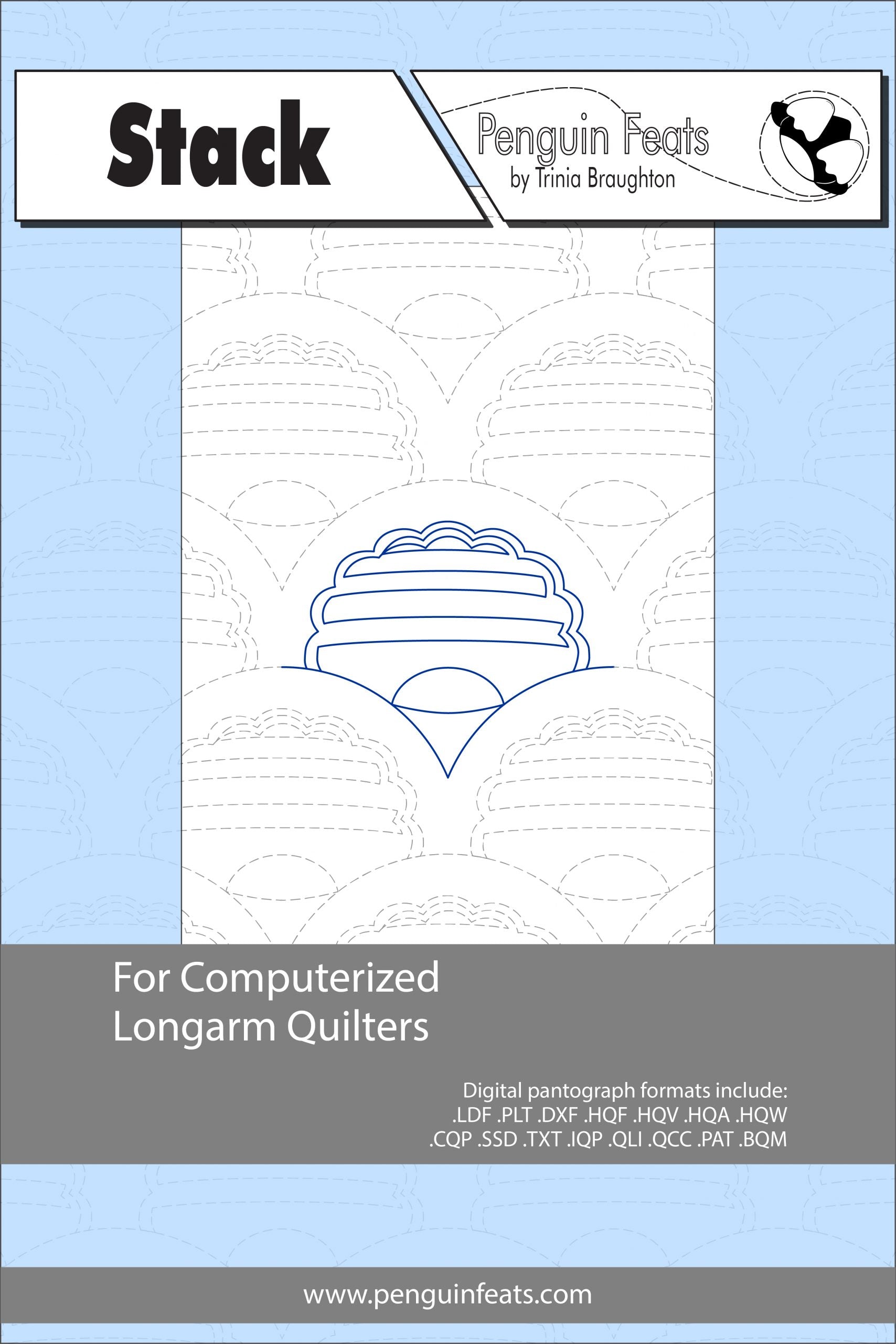 Design for computerized longarm quilters with a blue and gray color scheme.