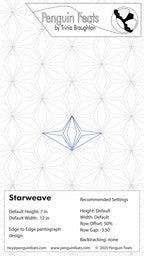 Starweave pattern design with geometric lines on a white background, featuring the brand 'Penguin Feats' at the top.
