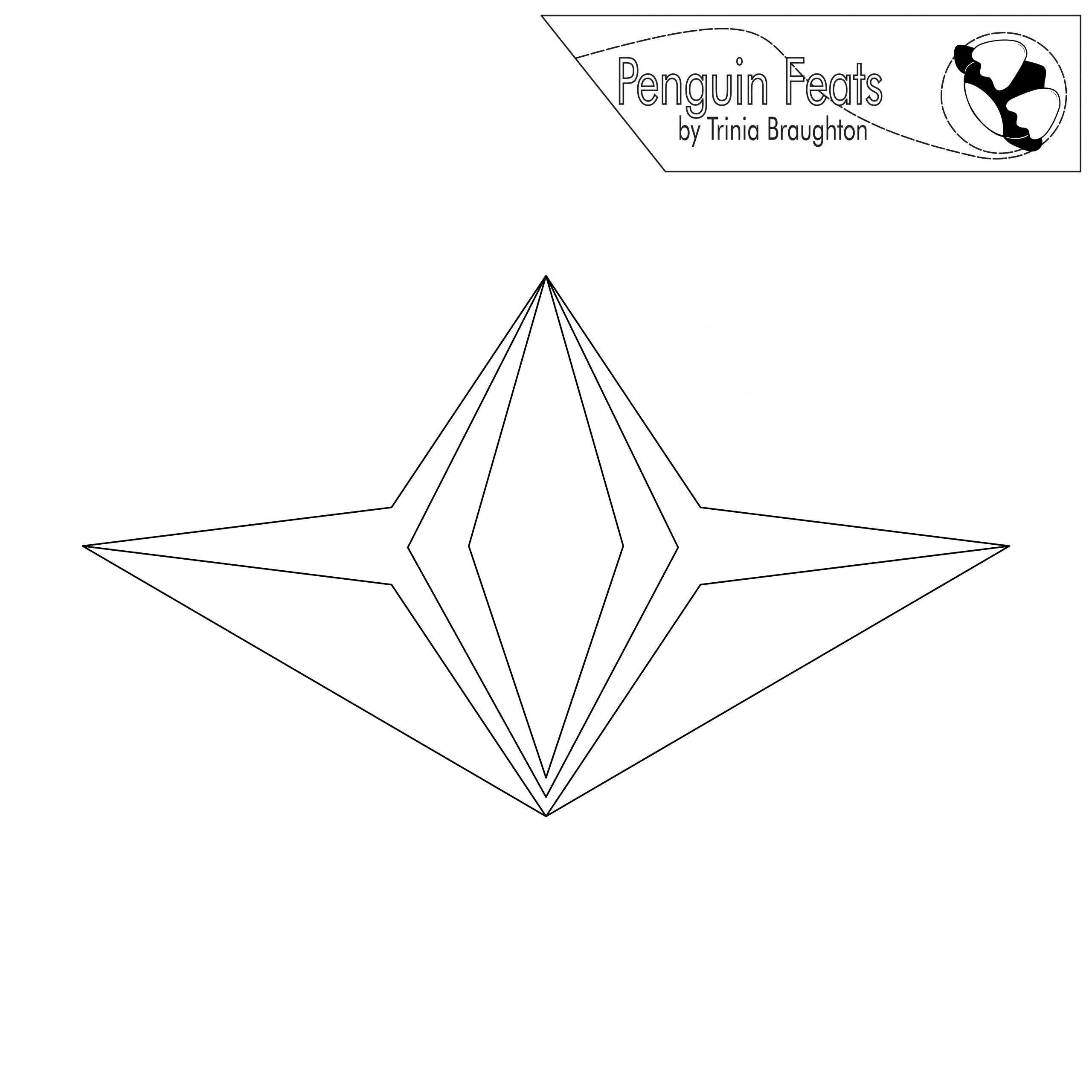 Black geometric star design on a white background with 'Penguin Feats by Trinia Braughton' logo.