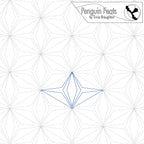 Geometric pattern with a blue star-like shape in the center, labeled 'Penguin Feats by Trinia Braughton'.