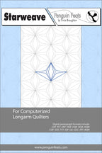 Starweave pattern sheet for computerized longarm quilters with geometric design on a light blue background.